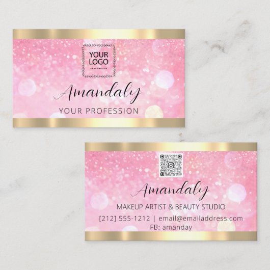 Makeup estheticus Lash Nails QR Code Logo Glitter Visitekaartje (Voorkant / Achterkant)
