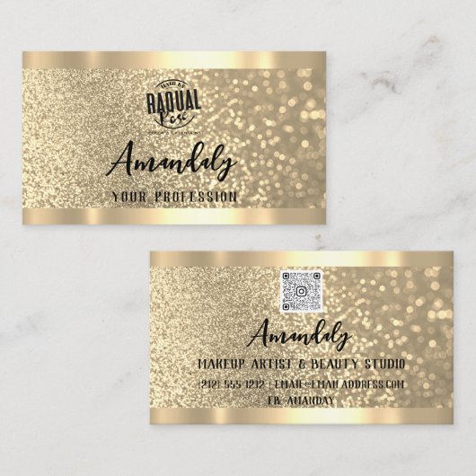Makeup estheticus Lash Nails QR Code Logo Gold Visitekaartje (Voorkant / Achterkant)