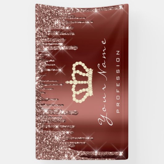 Makeup Event Planner Glitter Roos Crown Brown Bus Spandoek (Verticaal)