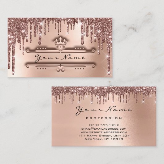Makeup Event Planner Roos Crown Glitter Drivers Visitekaartje (Voorkant / Achterkant)