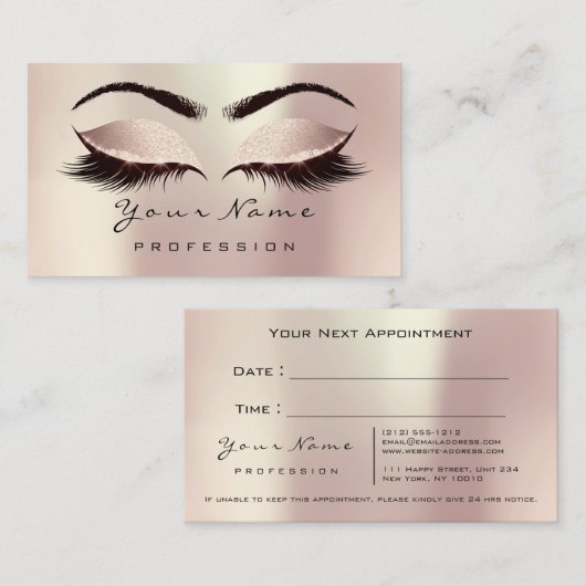 Makeup Eye Lash Pearls Blush Roos Appointment Card Afsprakenkaartje (Voorkant / Achterkant)