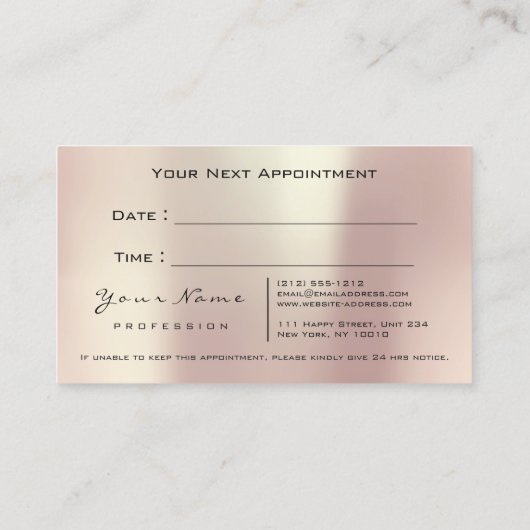 Makeup Eye Lash Pearls Blush Roos Appointment Card Afsprakenkaartje (Achterkant)