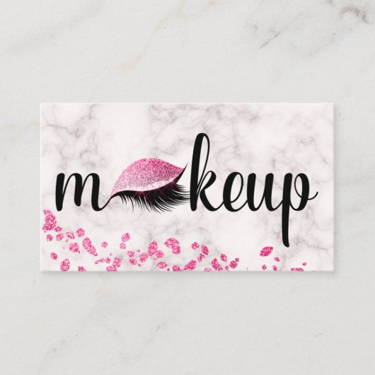 Makeup Eye Lash Pink Glitter Marble Closed Eyelid Visitekaartje (Voorkant)