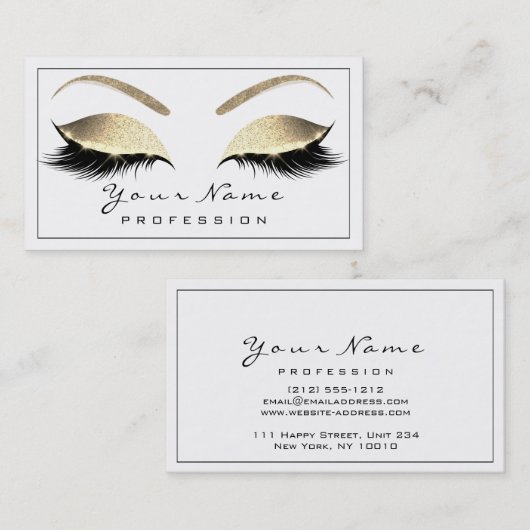 Makeup Eyebrow Beauty Lashes Glitter Gold White Visitekaartje (Voorkant / Achterkant)
