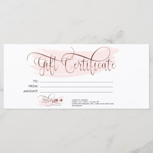 Makeup Eyebrow Eye Lash Roos Gold Gift Certificate Menu (Voorkant)