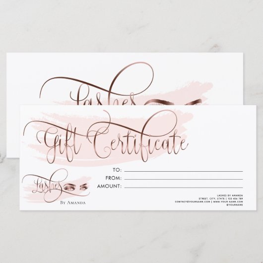 Makeup Eyebrow Eye Lash Roos Gold Gift Certificate Menu (Voorkant / Achterkant)