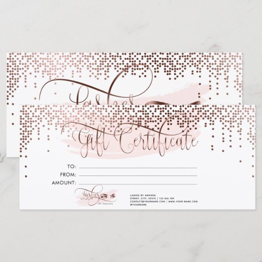 Makeup Eyebrow Eye Lash Roos Gold Gift Certificate Menu (Voorkant / Achterkant)
