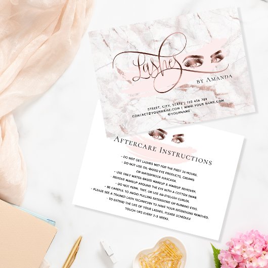 Makeup Eyebrow Eyes Lashes Aftercare card Marble Aanbevelingskaartje
