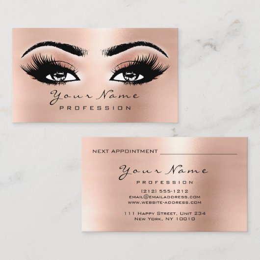 Makeup Eyebrow Eyes Lashes Appointment Card Peach Visitekaartje (Voorkant / Achterkant)