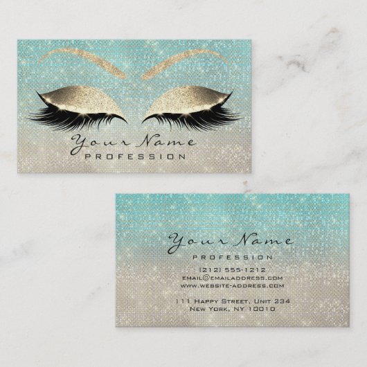 Makeup Eyebrow Eyes Lashes Glitter Blue Gold Ivory Visitekaartje (Voorkant / Achterkant)