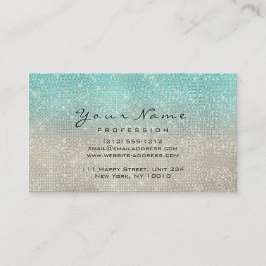 Makeup Eyebrow Eyes Lashes Glitter Blue Gold Ivory Visitekaartje (Achterkant)