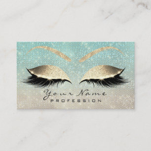 Makeup Eyebrow Eyes Lashes Glitter Blue Gold Ivory Visitekaartje