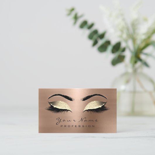 Makeup Eyebrow Eyes Lashes Glitter Gold Chocolade Visitekaartje (Staand voorkant)