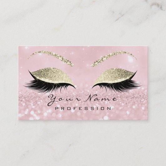 Makeup Eyebrow Eyes Lashes Glitter Pink Gold Visitekaartje (Voorkant)
