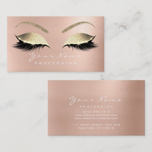 Makeup Eyebrow Eyes Lashes Glitter Roos Glam Visitekaartje (Voorkant / Achterkant)