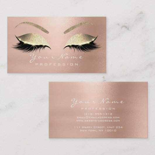 Makeup Eyebrow Eyes Lashes Glitter Roos Gold1 Visitekaartje (Voorkant / Achterkant)