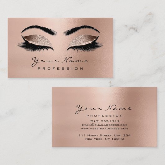 Makeup Eyebrow Eyes Lashes Glitter Roos Gold Lux Visitekaartje (Voorkant / Achterkant)