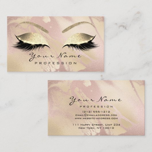 Makeup Eyebrow Eyes Lashes Glitter Roos Marble Visitekaartje (Voorkant / Achterkant)
