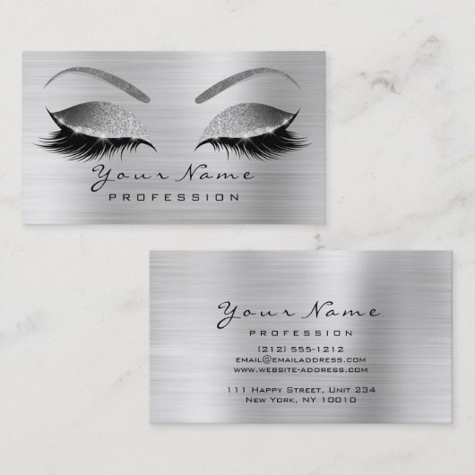 Makeup Eyebrow Eyes Lashes Glitter Silver Grey Visitekaartje (Voorkant / Achterkant)