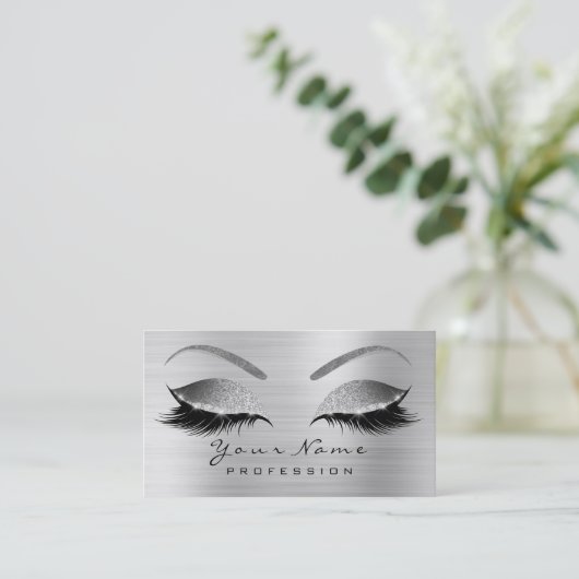 Makeup Eyebrow Eyes Lashes Glitter Silver Grey Visitekaartje (Staand voorkant)