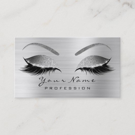 Makeup Eyebrow Eyes Lashes Glitter Silver Grey Visitekaartje (Voorkant)