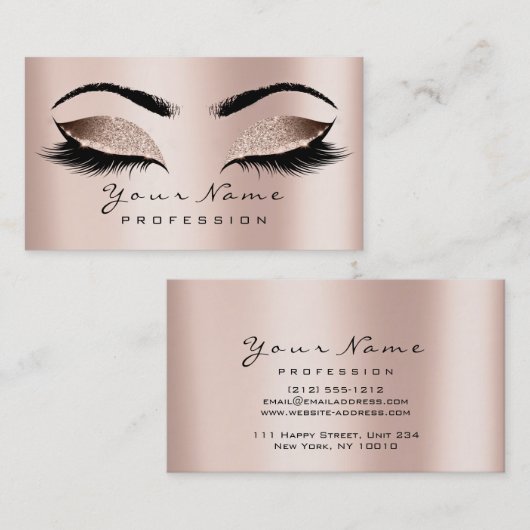 Makeup Eyebrow Eyes Lashes Glitter SPA Gold Pink Visitekaartje (Voorkant / Achterkant)