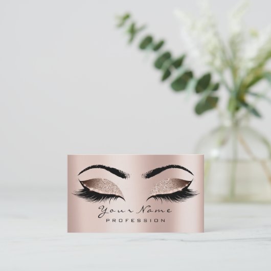 Makeup Eyebrow Eyes Lashes Glitter SPA Gold Pink Visitekaartje (Staand voorkant)