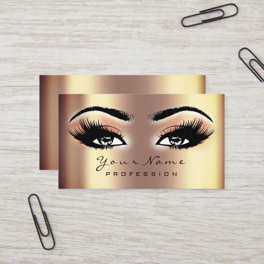 Makeup Eyebrow Eyes Lashes Glitter SPA Gold Roos Visitekaartje (Voorkant / Achterkant in situ)