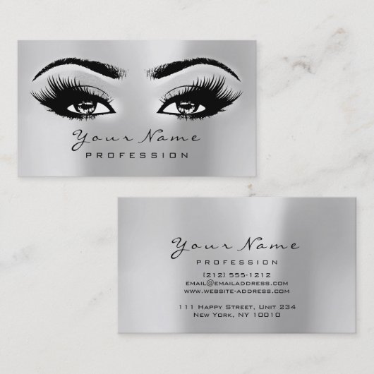 Makeup Eyebrow Eyes Lashes Glitter SPA Silver Grey Visitekaartje (Voorkant / Achterkant)