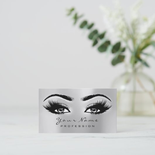 Makeup Eyebrow Eyes Lashes Glitter SPA Silver Grey Visitekaartje (Staand voorkant)