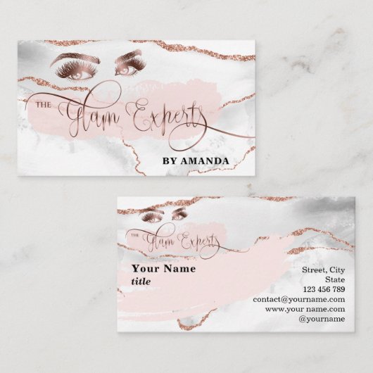 Makeup Eyebrow Eyes Lashes Roos Gold Marble Busine Visitekaartje (Voorkant / Achterkant)