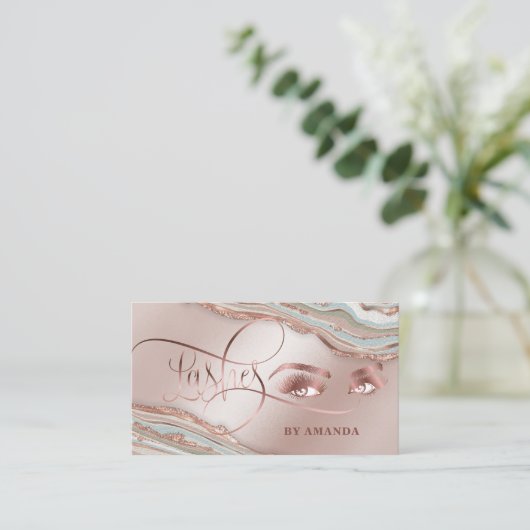 Makeup Eyebrow Eyes Lashes Roos Gold Marble Busine Visitekaartje (Staand voorkant)