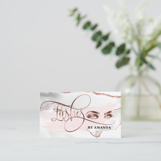 Makeup Eyebrow Eyes Lashes Roos Gold Marble Visitekaartje (Staand voorkant)