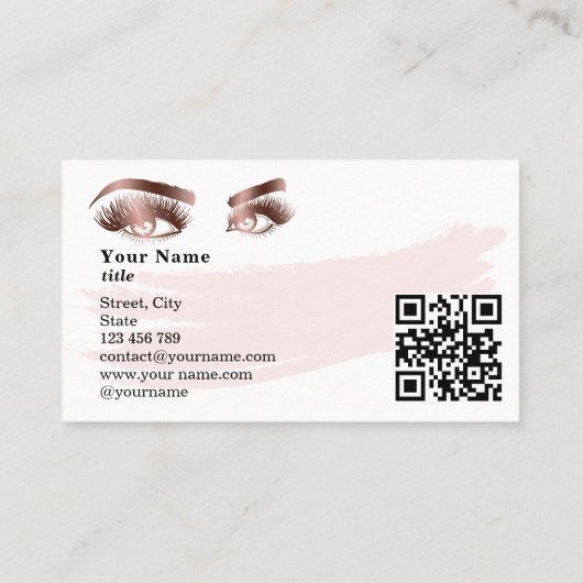 Makeup Eyebrow Eyes Lashes Roos Gold QR code Visitekaartje (Achterkant)
