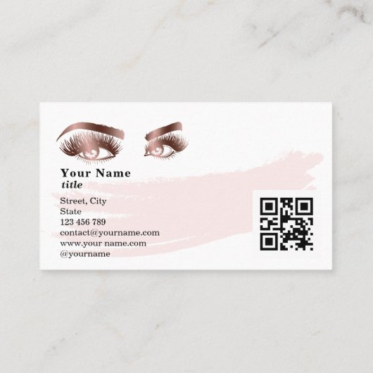 Makeup Eyebrow Eyes Roos Gold Marble QR code Visitekaartje (Achterkant)