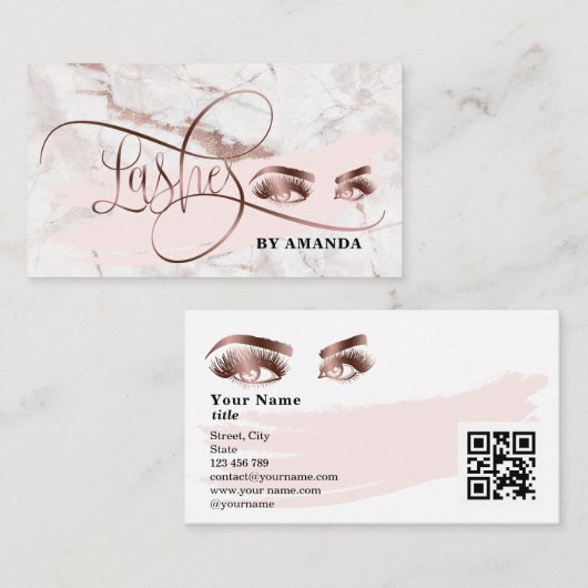 Makeup Eyebrow Eyes Roos Gold Marble QR code Visitekaartje (Voorkant / Achterkant)