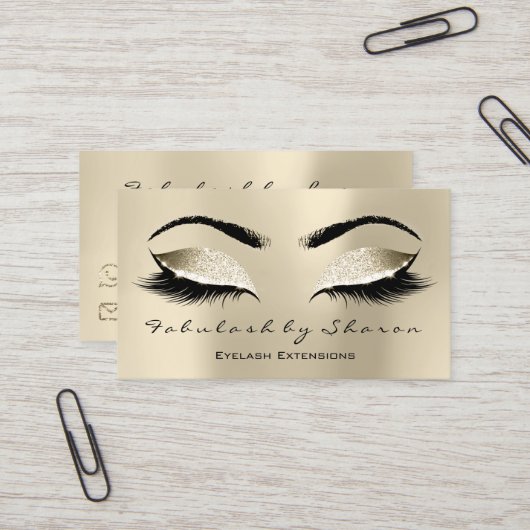 Makeup Eyebrow Lash Extension Glitter Champaigne Visitekaartje (Voorkant / Achterkant in situ)