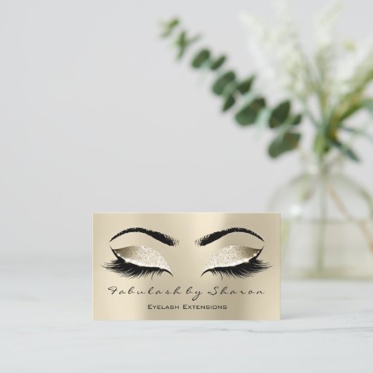Makeup Eyebrow Lash Extension Glitter Champaigne Visitekaartje (Staand voorkant)