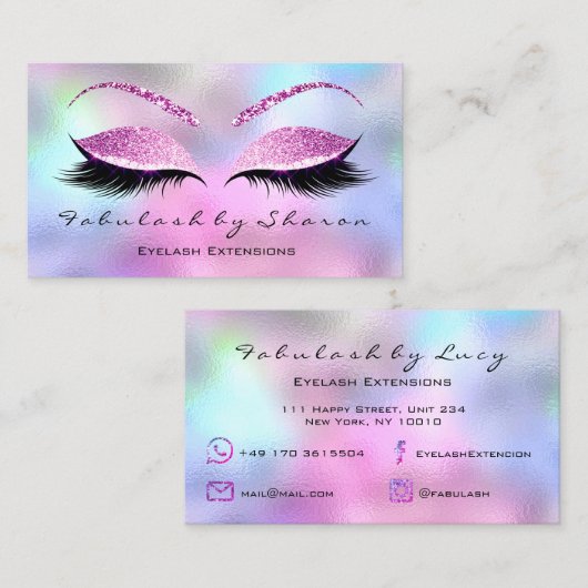 Makeup Eyebrow Lash Extension Glitter Fuchsia Roze Visitekaartje (Voorkant / Achterkant)