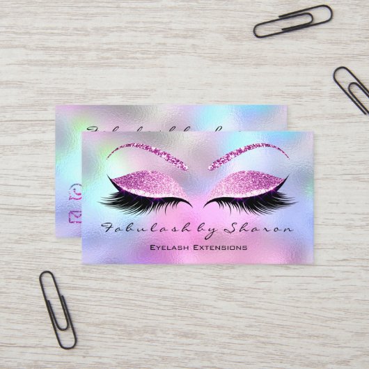 Makeup Eyebrow Lash Extension Glitter Fuchsia Roze Visitekaartje (Voorkant / Achterkant in situ)