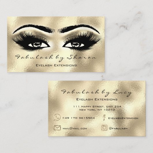 Makeup Eyebrow Lash Extension Glitter Golden Eyes Visitekaartje (Voorkant / Achterkant)