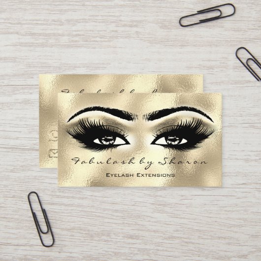 Makeup Eyebrow Lash Extension Glitter Golden Eyes Visitekaartje (Voorkant / Achterkant in situ)