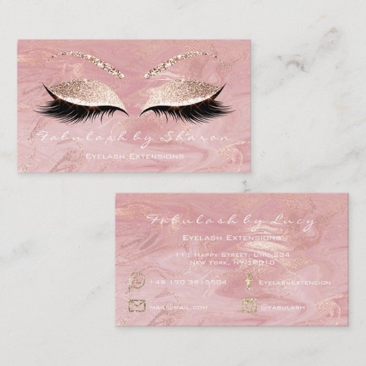 Makeup Eyebrow Lash Extension Glitter Marble Pink Visitekaartje (Voorkant / Achterkant)