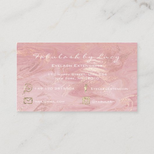 Makeup Eyebrow Lash Extension Glitter Marble Pink Visitekaartje (Achterkant)