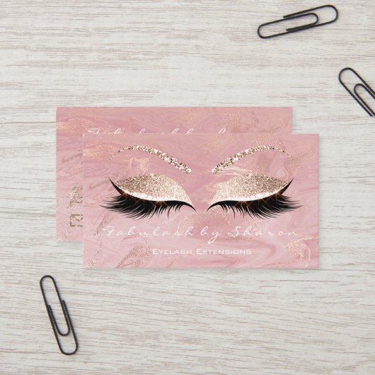 Makeup Eyebrow Lash Extension Glitter Marble Pink Visitekaartje (Voorkant / Achterkant in situ)