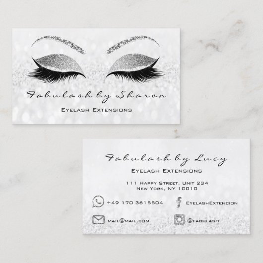 Makeup Eyebrow Lash Extension Glitter Silver Grey Visitekaartje (Voorkant / Achterkant)
