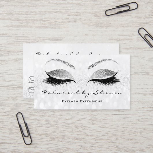 Makeup Eyebrow Lash Extension Glitter Silver Grey Visitekaartje (Voorkant / Achterkant in situ)