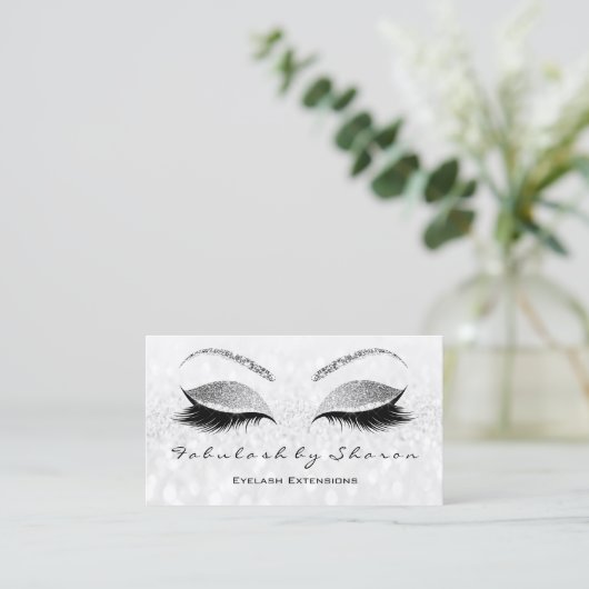 Makeup Eyebrow Lash Extension Glitter Silver Grey Visitekaartje (Staand voorkant)