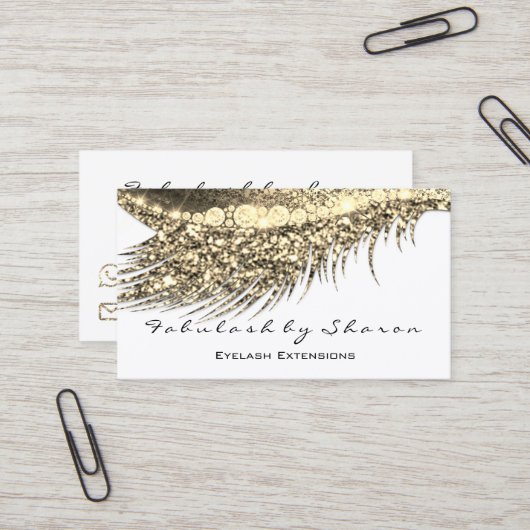 Makeup Eyebrow Lash Extension Glitter White Gold Visitekaartje (Voorkant / Achterkant in situ)