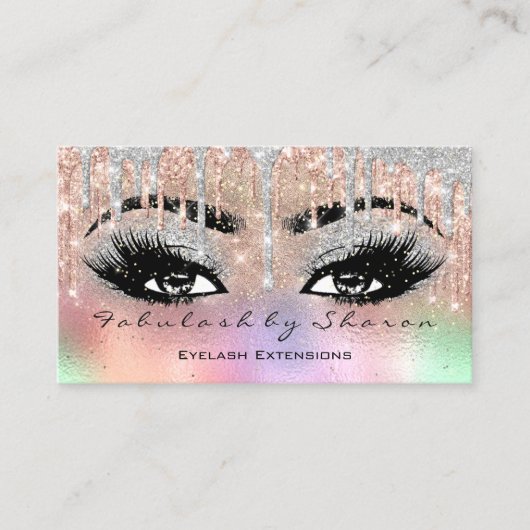 Makeup Eyebrow Lash Glitter Drip Gray Holographic Visitekaartje (Voorkant)